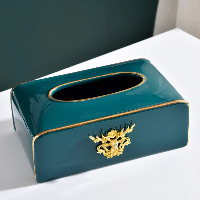 

European Tissue Box Luxury Golden Nordic Style Simple Tissue Box Resin Large Storage Creative Vloeipapier Home Storage AB50ZJ
