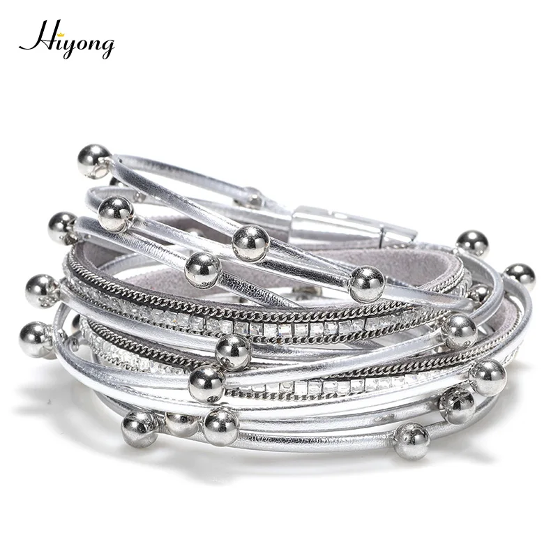 Модный богемный Многослойный кожаный браслет ручной работы металлические