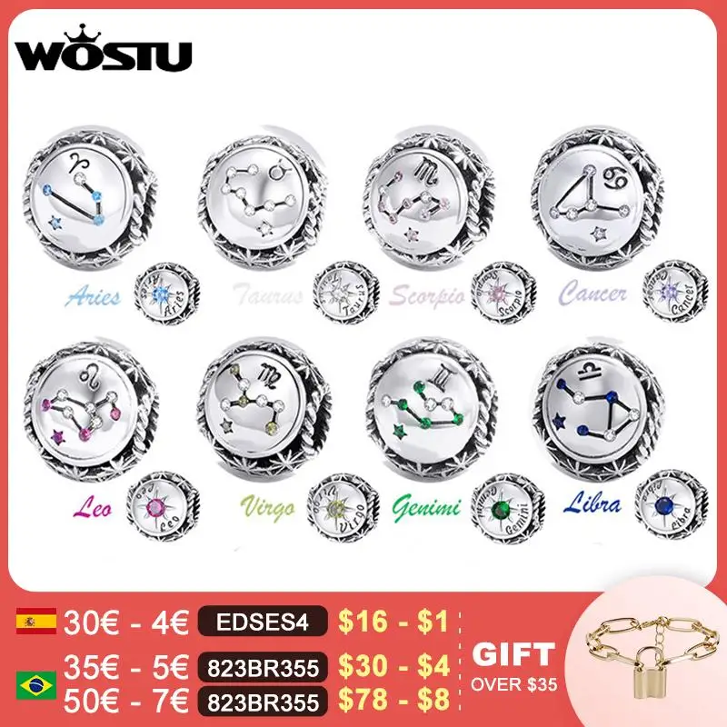 WOSTU Настоящее серебряные бусины 925 пробы браслеты с подвесками подходят к