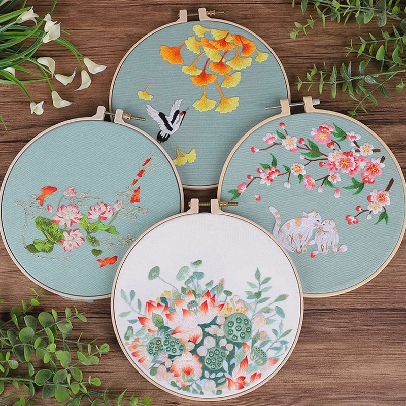 Набор для вышивки китайскими цветами с обручем принтом вышивка крестиком ручная