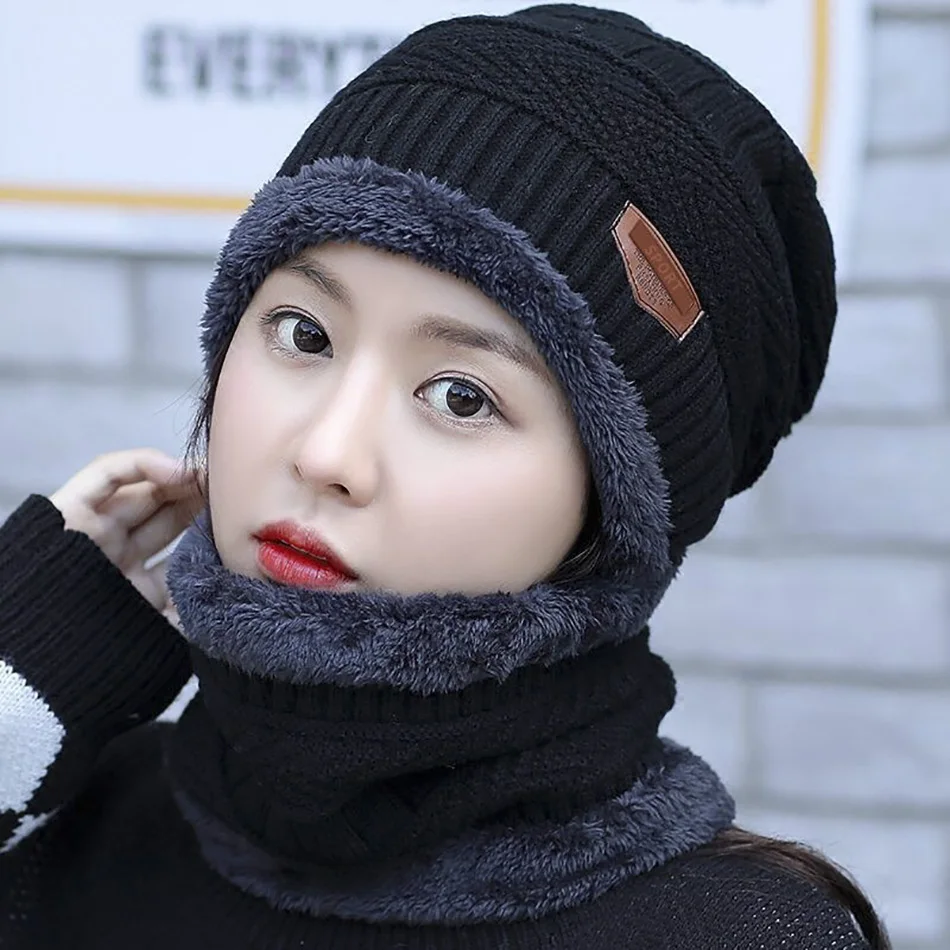 

2020 Winter Beanie Hats for Men Women with Thick Fleece Lined Scarf Set Warm Knit Hat Skull Cap Neck Warmer Winter Hat and Scarf