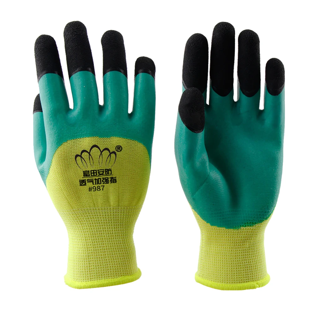 

1 pair of colorful nylon non-slip wear-resistant latex gloves for household cleaning plant cultivation outdoor riding