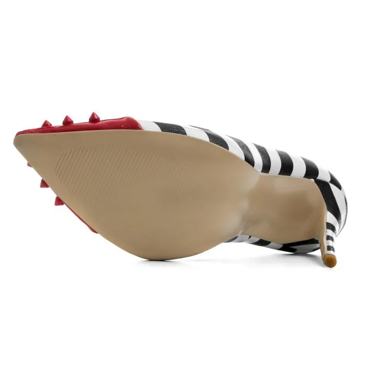 

Spring and autumn new pointed high heeled shoes stripe sexy rivet single shoes large shoes