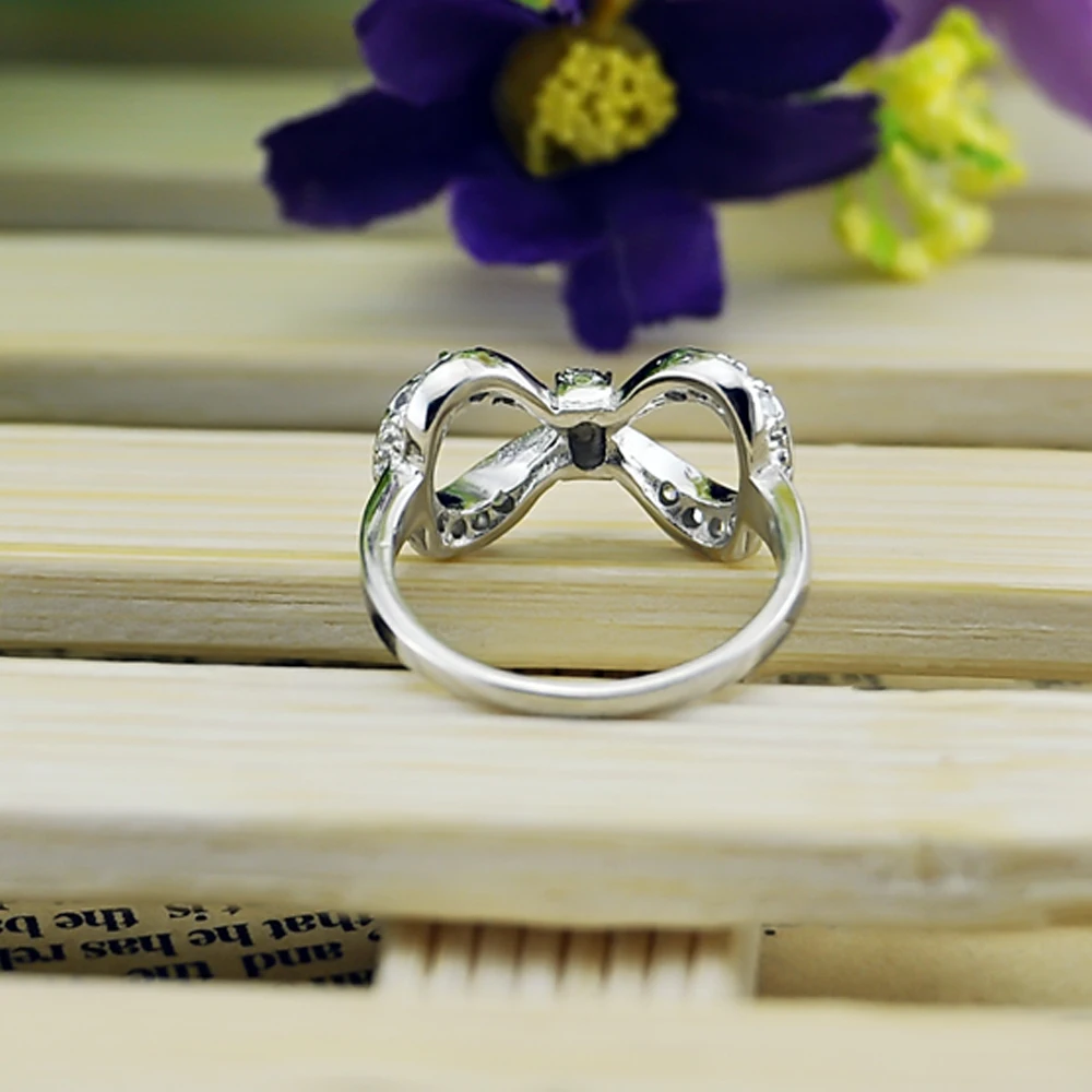 925 Sterling Silver Jewelry Korean Version of The Simple Fashion Shiny Zircon Bow Ring for Women Female Charming | Украшения и
