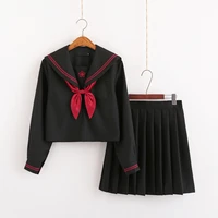 japanese school jk costume red sakura embroidery uniform black cute sailor suit tops pleated skirt full sets school outfit s xxl