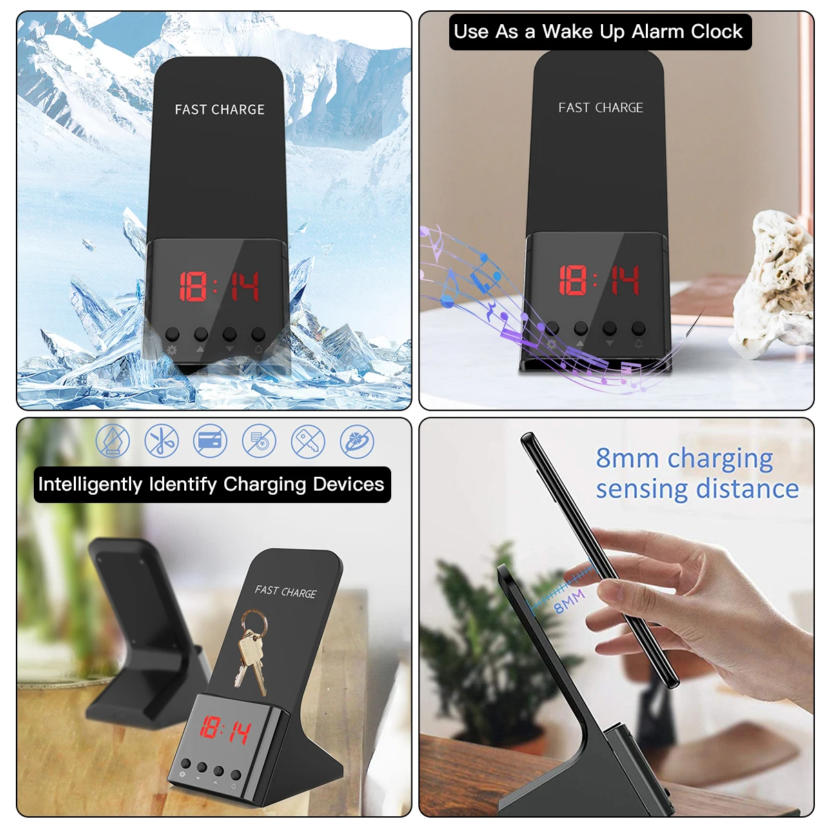 Будильник Беспроводное зарядное устройство Подставка 10 Вт Qi быстрая