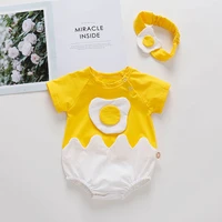 3 24 months newborn baby girls romper 2022 summer eggs cute bodysuithairband infant outfits toddler baby girl clothing sets