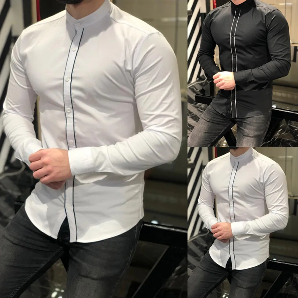 

Fashion Men Long Sleeve Casual Stripe Button Fit Silm Shirt Blouse Top Daily Simple Comfy Shirts Roupas Masculinas Fast Shipping
