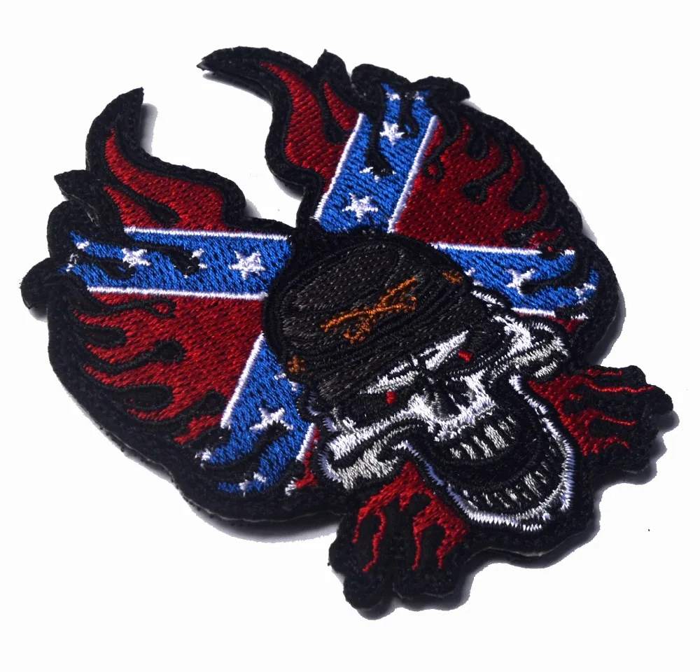 

embroidered skull head fire rock metal patches Tactical hook motorcyle MC bike patches biker outdoor for acket