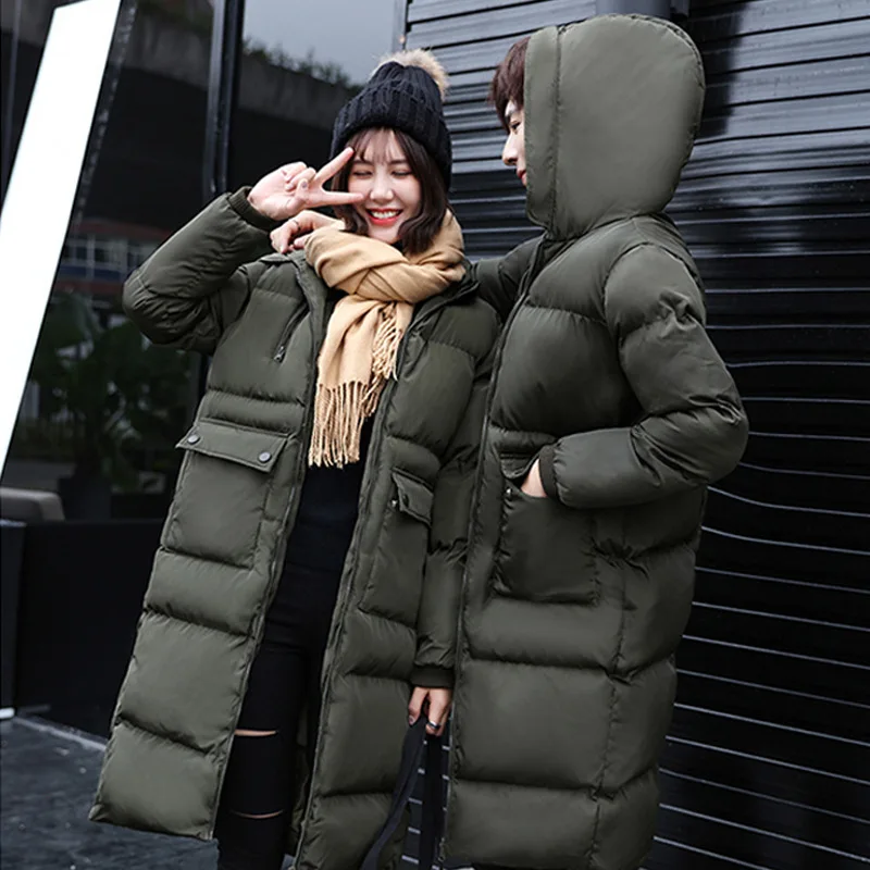 Couples Korean Slim men and women models over knee thickening long down jacket coat cotton men's cotton jacket winter Parkas