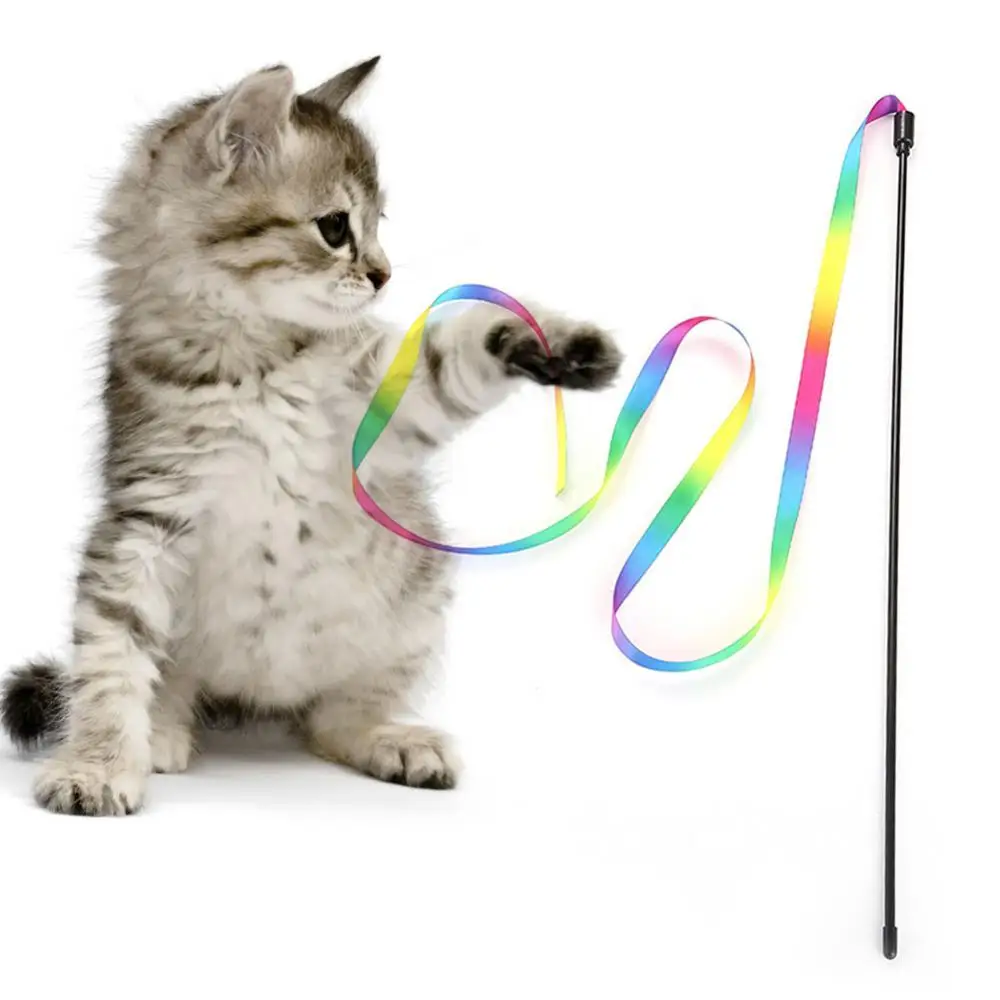 

40% Hot Sales!!! Cat Kitty Funny Colorful Strip Teasing Rod Wand Interactive Toys Pet Supplies