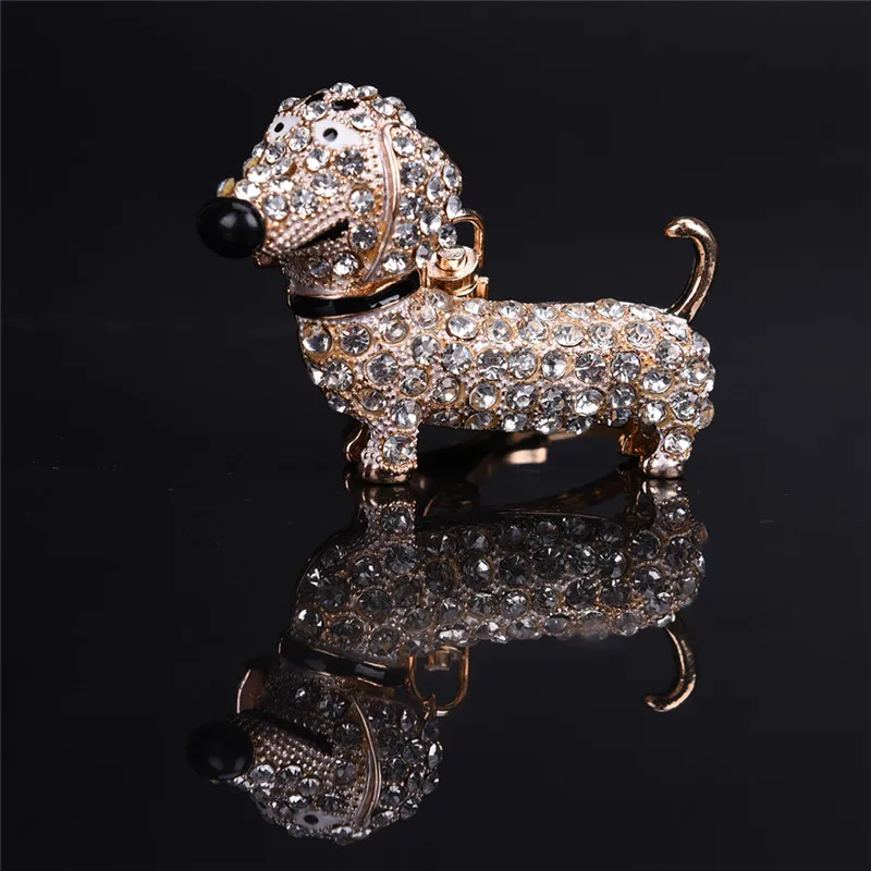 Брелок для ключей с кристаллами Собака Такса кошелек Подвеска Автомобильный