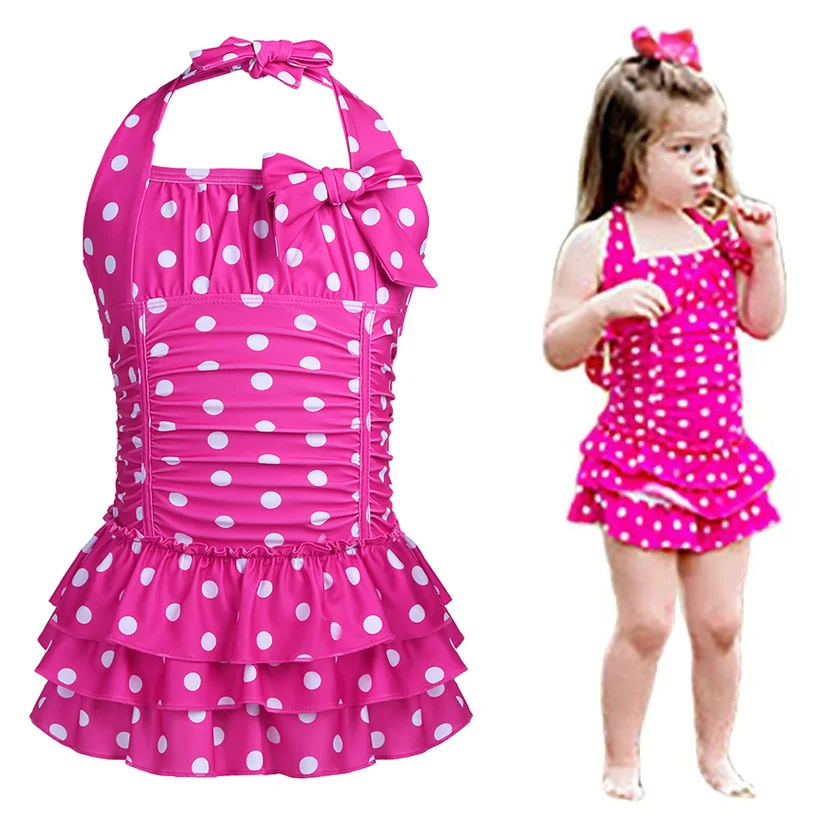 Детские цельнокроеные купальники для девочек Купальники в горошек с лямкой на