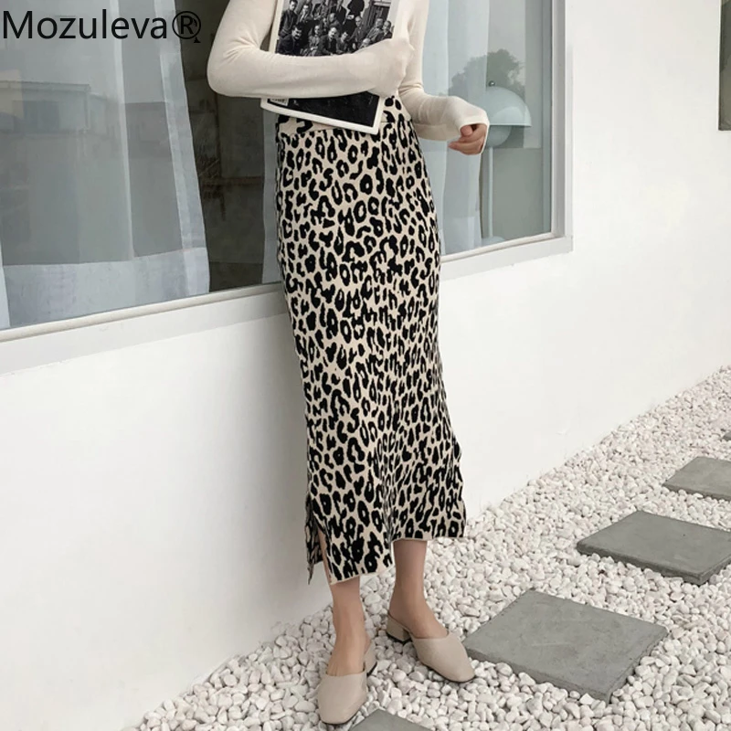 Женская юбка-карандаш с разрезом Mozuleva длинная облегающая юбка леопардовым
