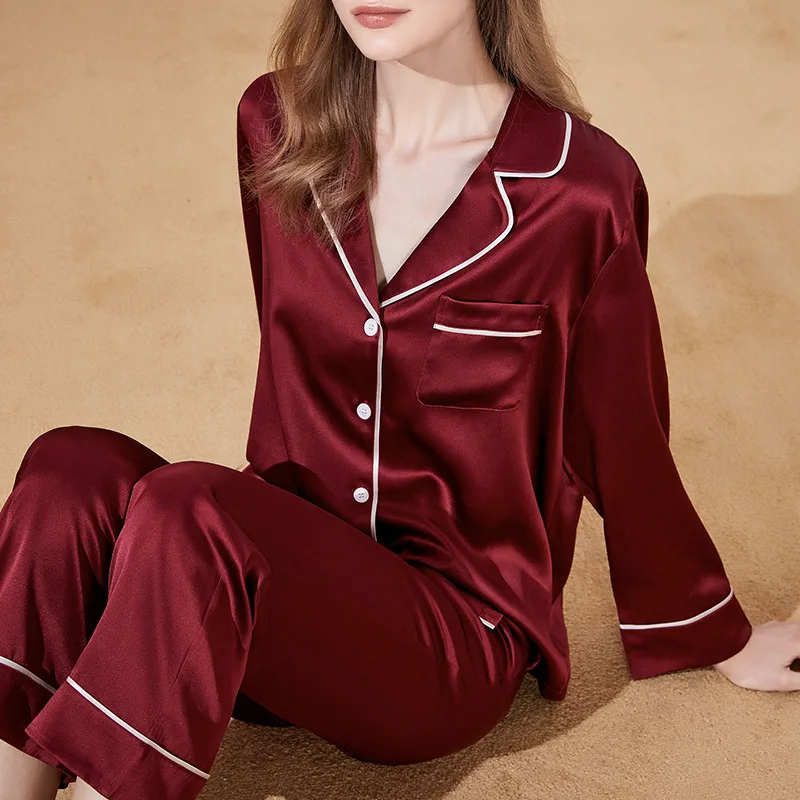 

maison gabrielle 2021 new luxury 100% mulberry silk pajamas set classic loungewear for woman sleepwear long sleeve 2 pieces