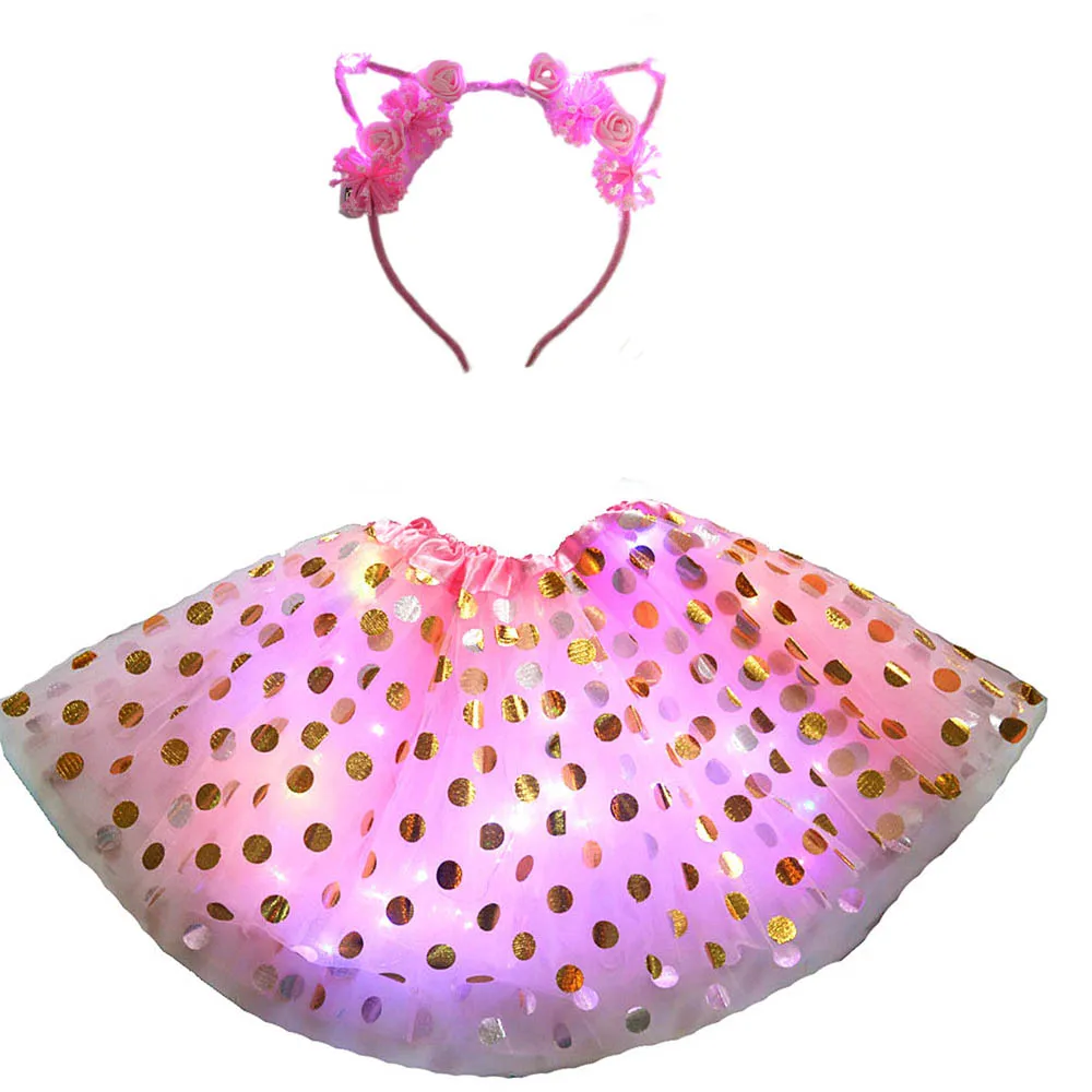 Светящаяся светильник Ка-пачка в горошек для девочки одежда Вечерние повязка на