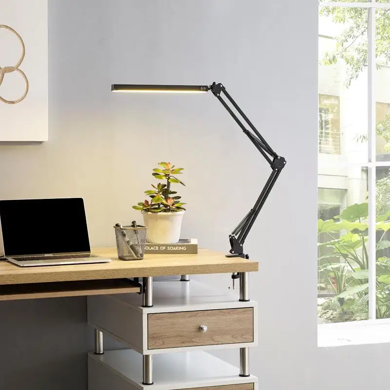 구매 LED 접이식 금속 책상 램프 클립 라이트 클램프, 긴 팔 조광 테이블 램프 거실 독서 및 컴퓨터용 3 색