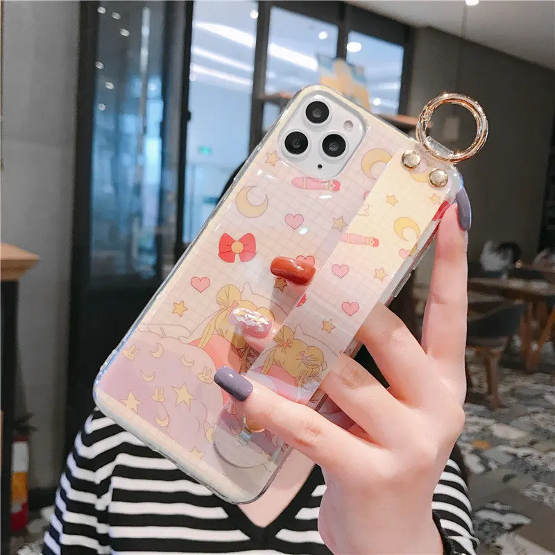 Милая девушка Сейлор Мун наручный ремешок ручной чехол для iPhone11 Pro Max 6 7 8Plus X XS XR Etui