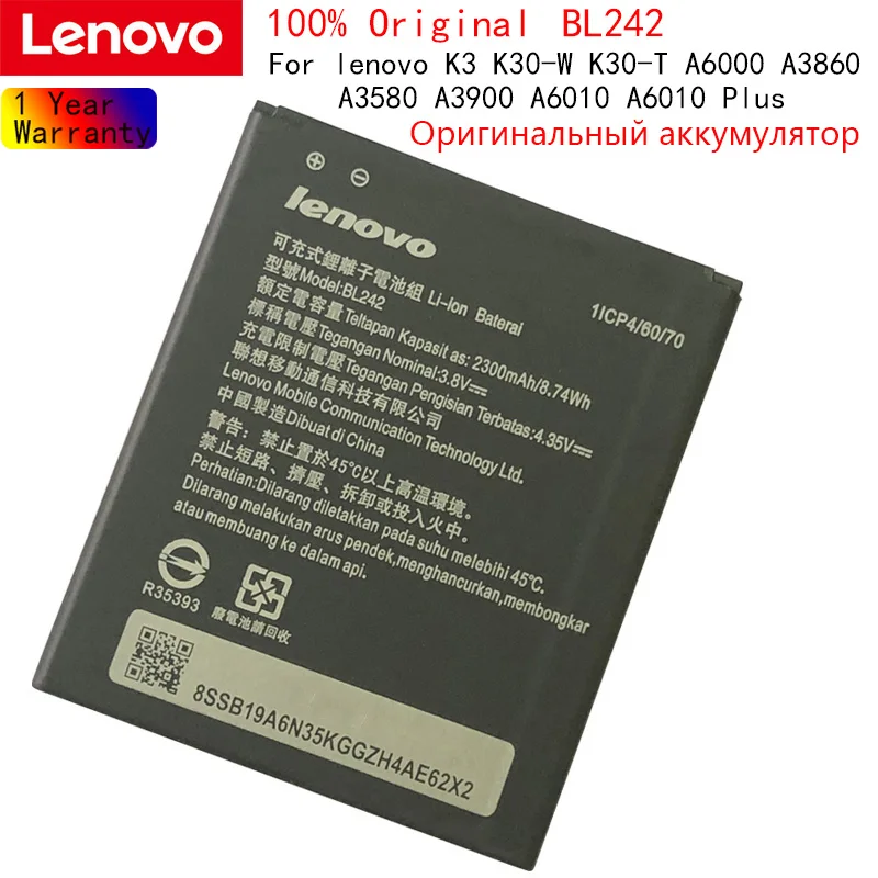 

Оригинальный аккумулятор Lenovo A6010 2300 мАч BL242, резервная батарея, Высококачественная сменная батарея для Lenovo A6010 / A6010 Plus мобильный телефон