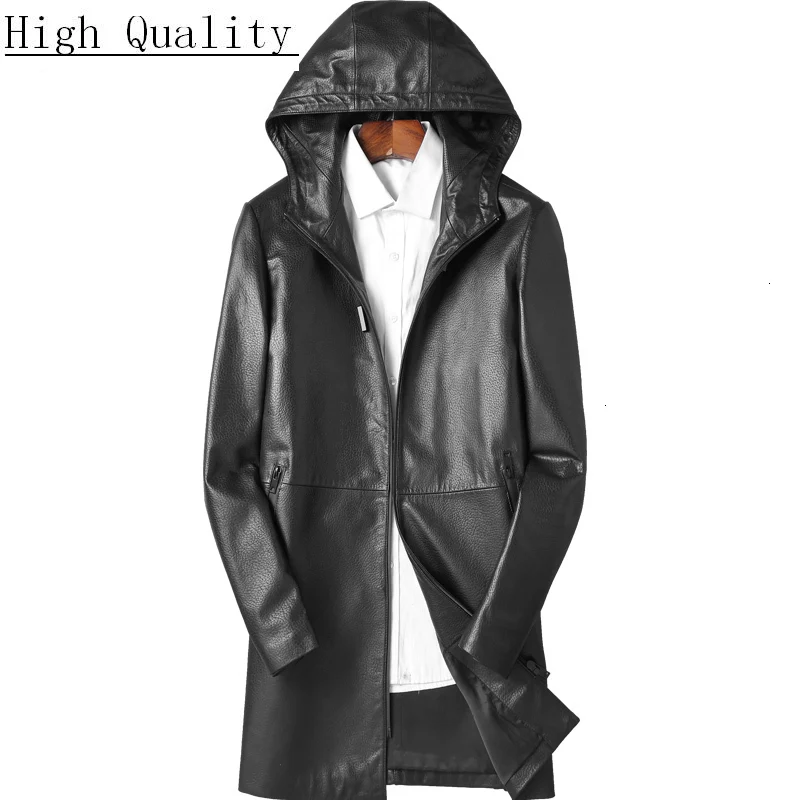 Длинное пальто из овчины куртка с капюшоном натуральной кожи Корейская ветровка