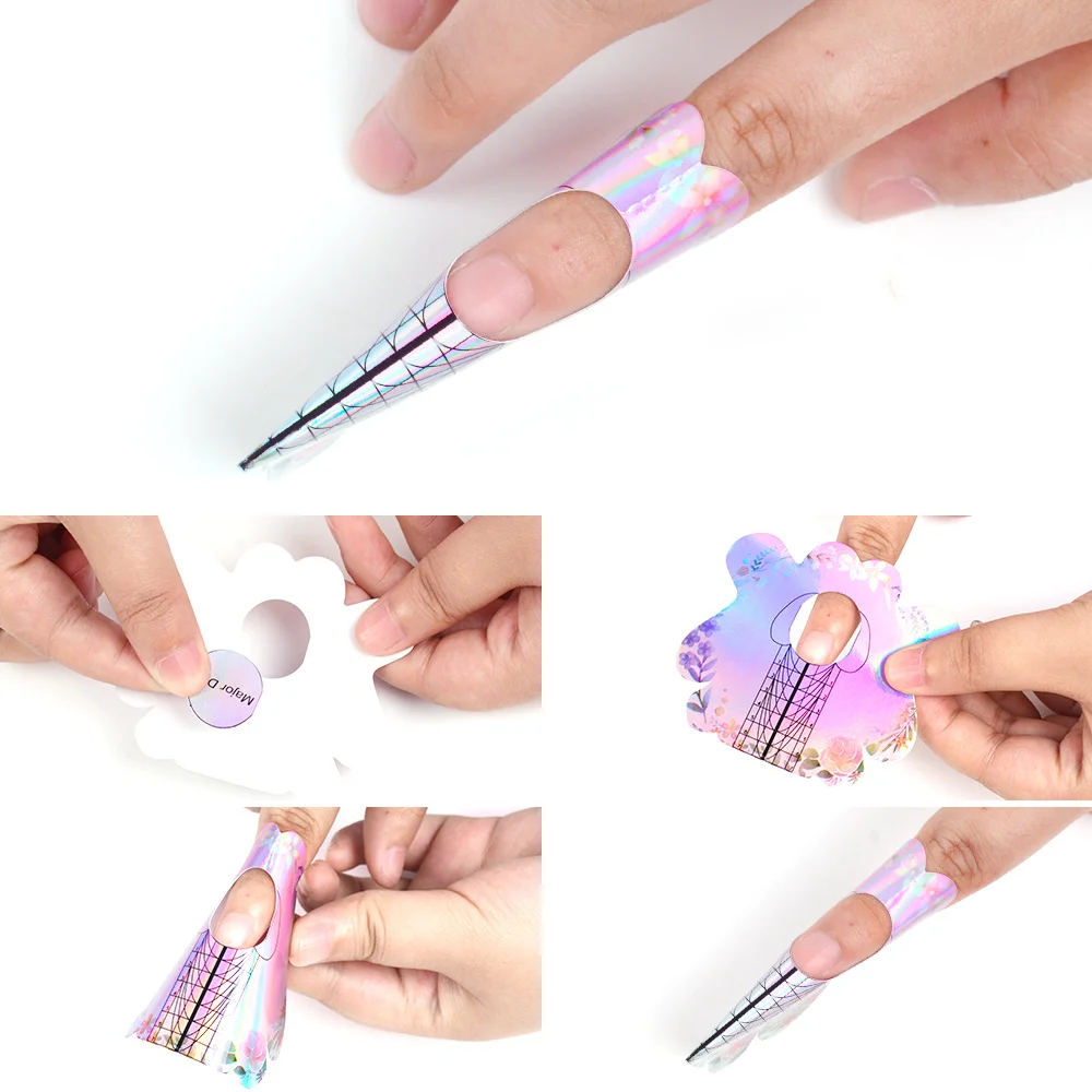 

300/500pcs Nail Form Nail Extension Stencil for UV Gel Laser Nail Paper Tray French Tips Manicure Tools