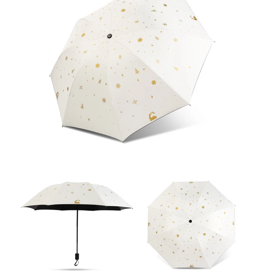 

Creative gilded maple leaf sunscreen and anti ultraviolet black glue three fold umbrella for female sunshade sunny umbrellaA752