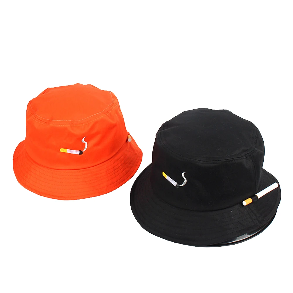 

Men Women Cigarette Embroidery Bucket Hat Hip Hop Fishing Cap Adult Panama Bob Hat Summer Lovers Flat Hat Large Bucket Hat 2021