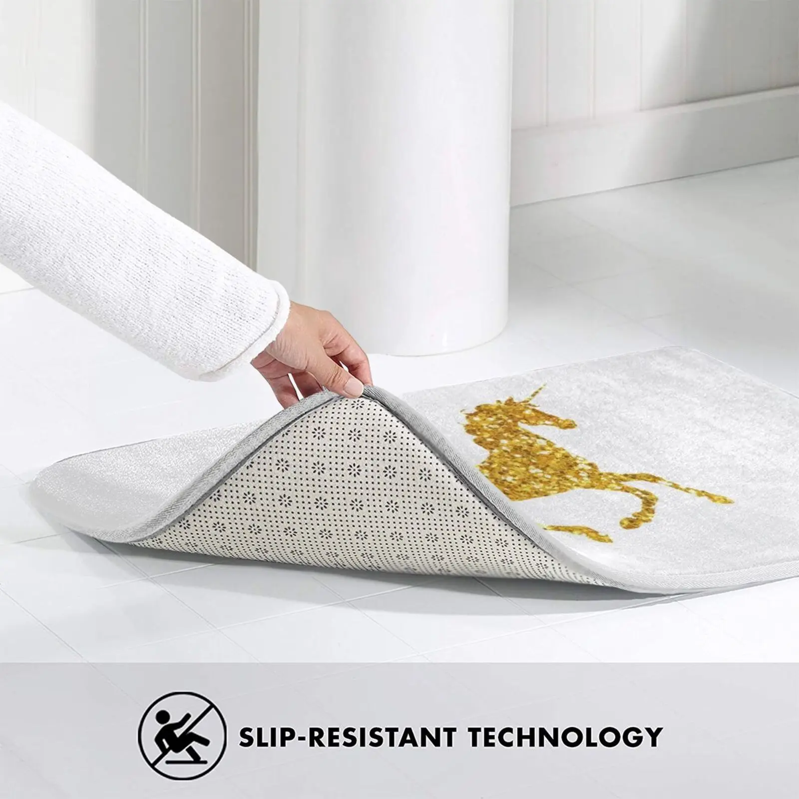 Золотистый коврик с единорогом подушка мягкий нескользящий золотистым