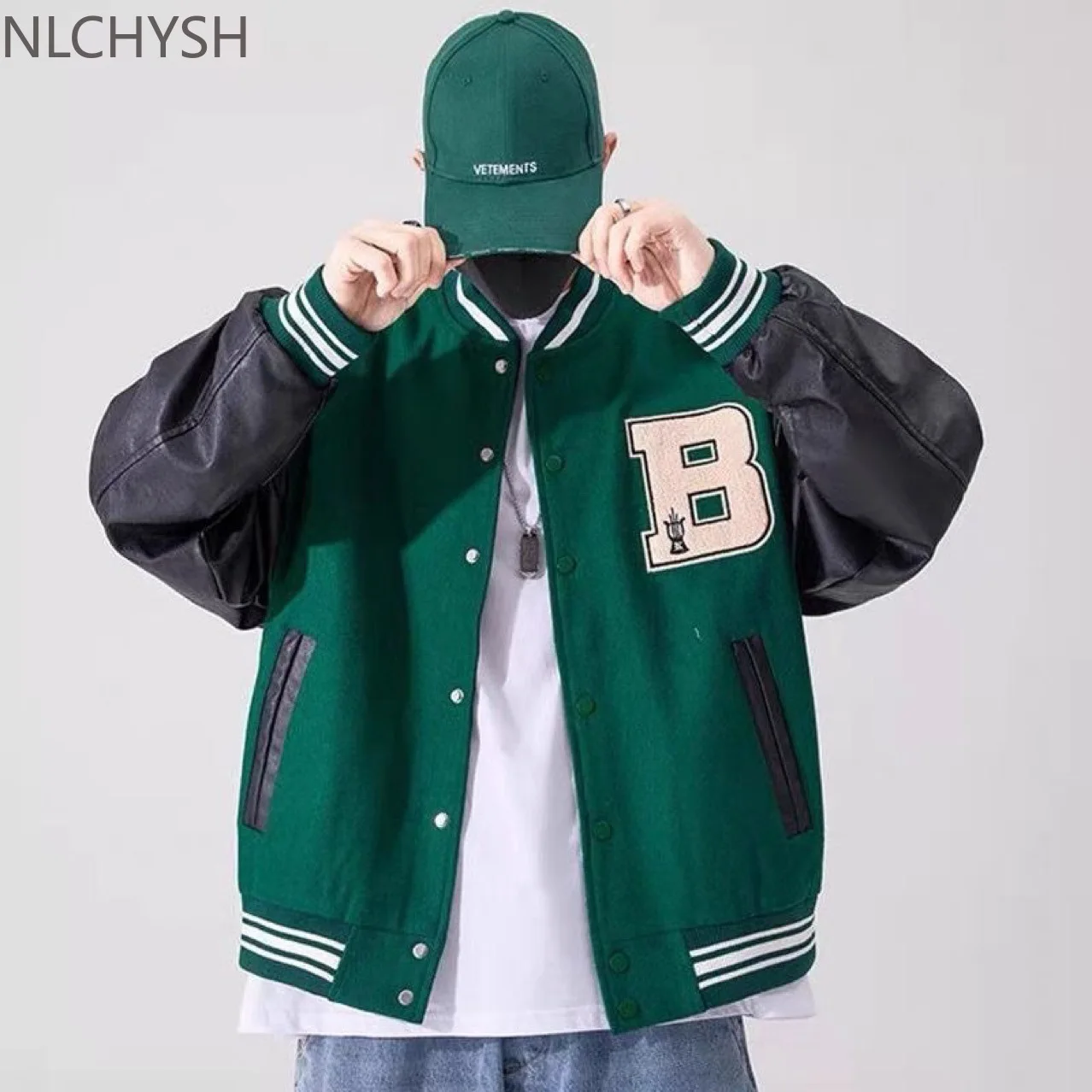 

Varsity Baseball Bomber Jacket Women Hip Hop Harajuku Bone Letter Patchwork Leather Jackets Streetwear Men Unisex College Coats