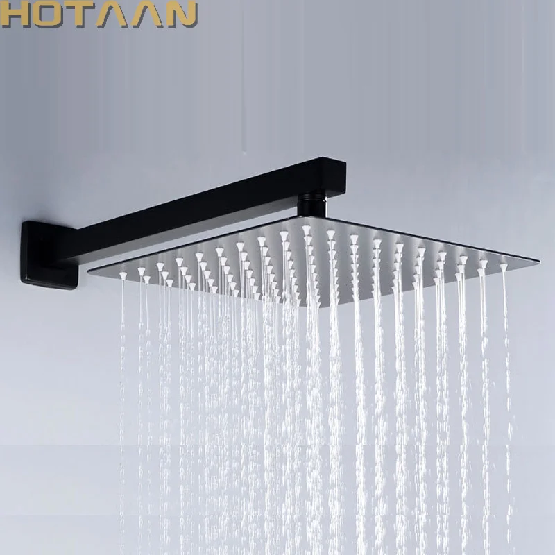 

Free Shipping 20cmx20cm Black Rain Shower Ultra Thin Rain Shower Head with Arm & Chuveiro Ducha 40cm Arm.Accessorie Banheiro