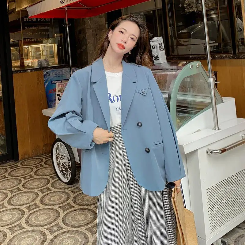 

spring dress 2021 Korean version loose chic net red haze blue blazer British style casual suit for women