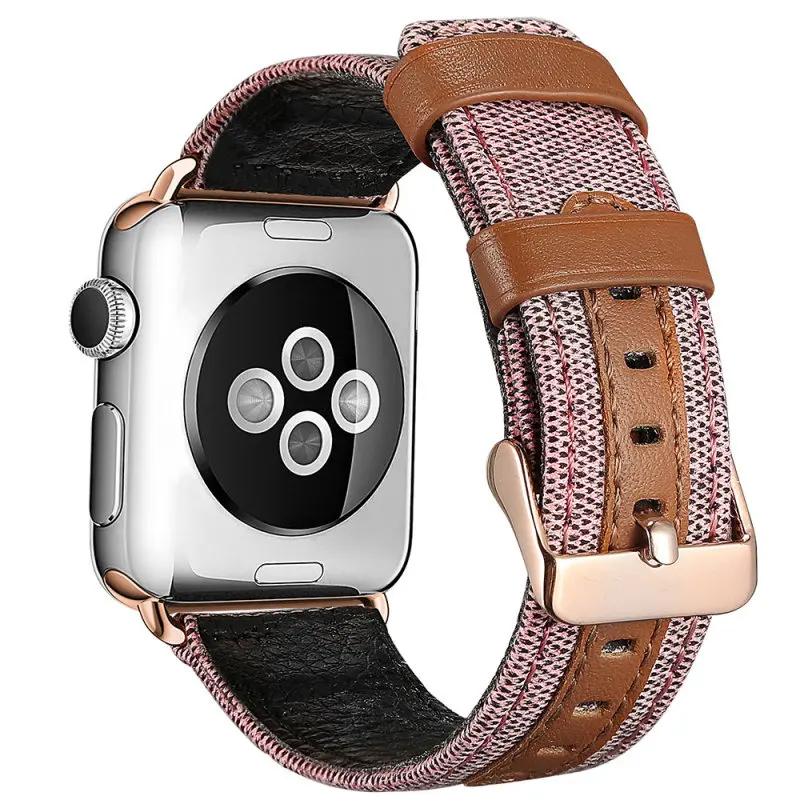 Классический джинсовый/кожаный ремешок для Apple Watch 38 мм 40 мм 42 мм 44 мм тканевый браслет для iWatch серии 2 3 4 ремешок для часов - Цвет ремешка: Pink