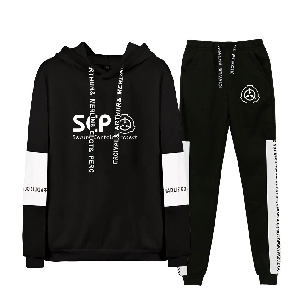 Scp Foundation белые толстовки + черные спортивные штаны Весна осень зима