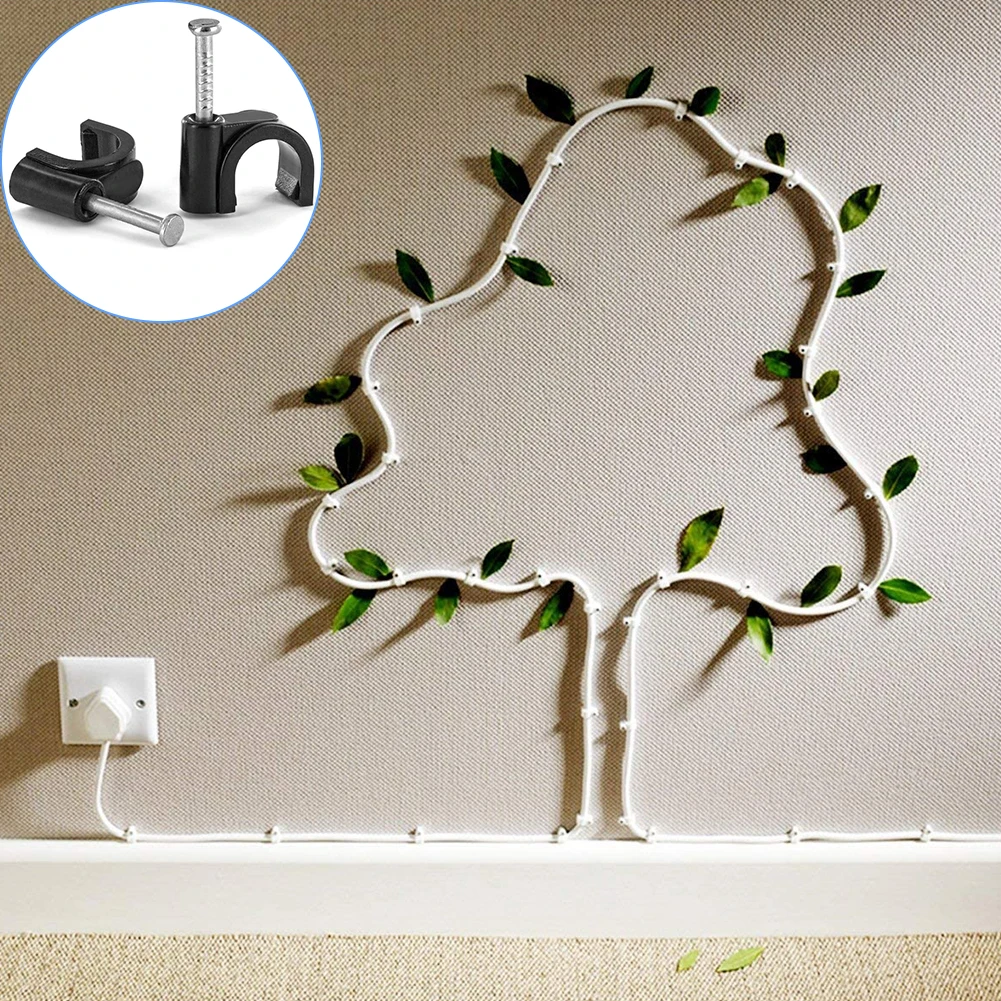 

100PCS Cable Clips Round Wire Cord Clamp Cable Holder Management Wire Tidy Clips 7MM Cord Fastener Telephone Line Wall Clamp