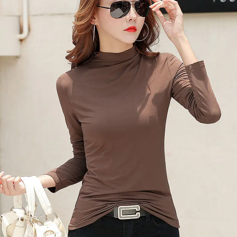 

Woman Tshirts Modal Turtleneck Women's Loose Long Sleeve T-shirt Top Tops Mujer Camisetas
