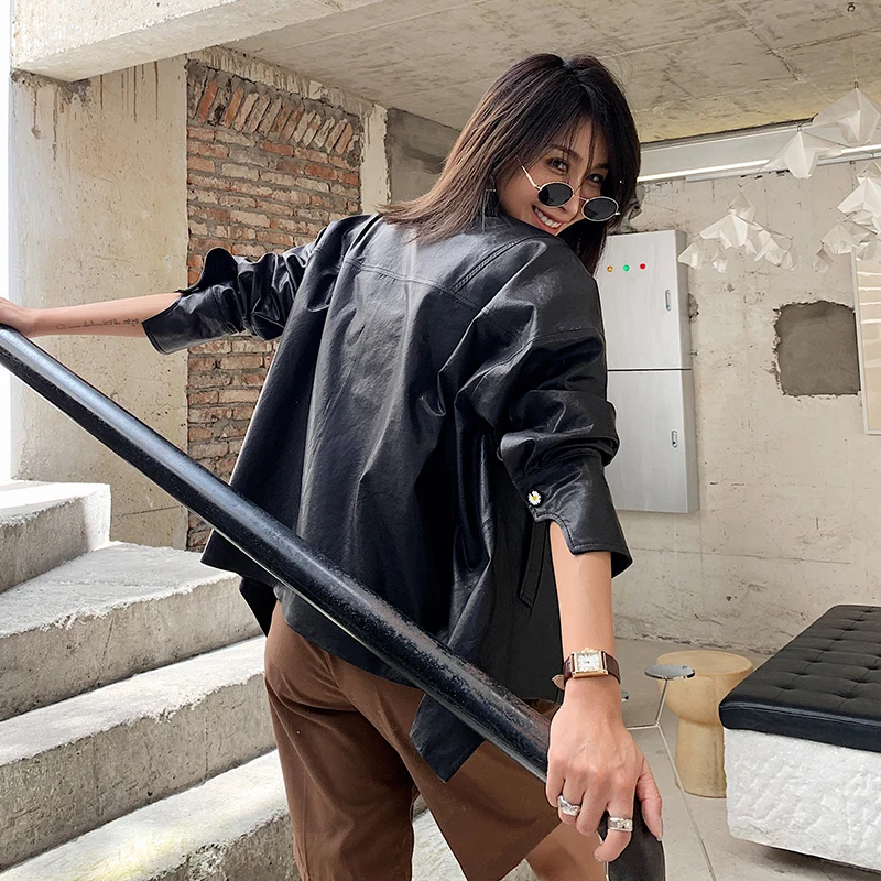 

JCHB 2021 Autumn and Spring new tanned sheepskin genuine leather coat women's short casual trendy single-pack leather