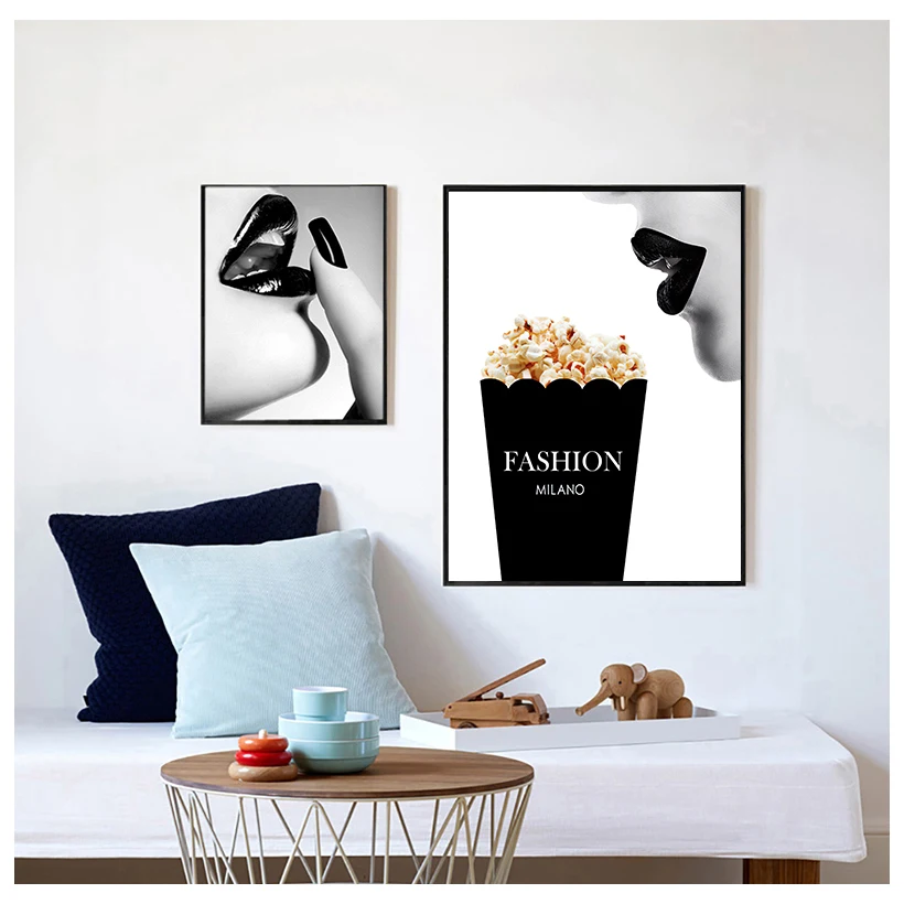 

Vogue Black and White Woman Lip Canvas Painting Wall Painting Posters and Prints Wall Art Canvas for Living Room Home Decoration