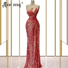 Сексуальные вечерние платья с разрезом сбоку для вечеринки с V-образным вырезом Красные Блестки сверкающие бусины длинное платье для выпускного вечера черные женские халаты свадебное платье