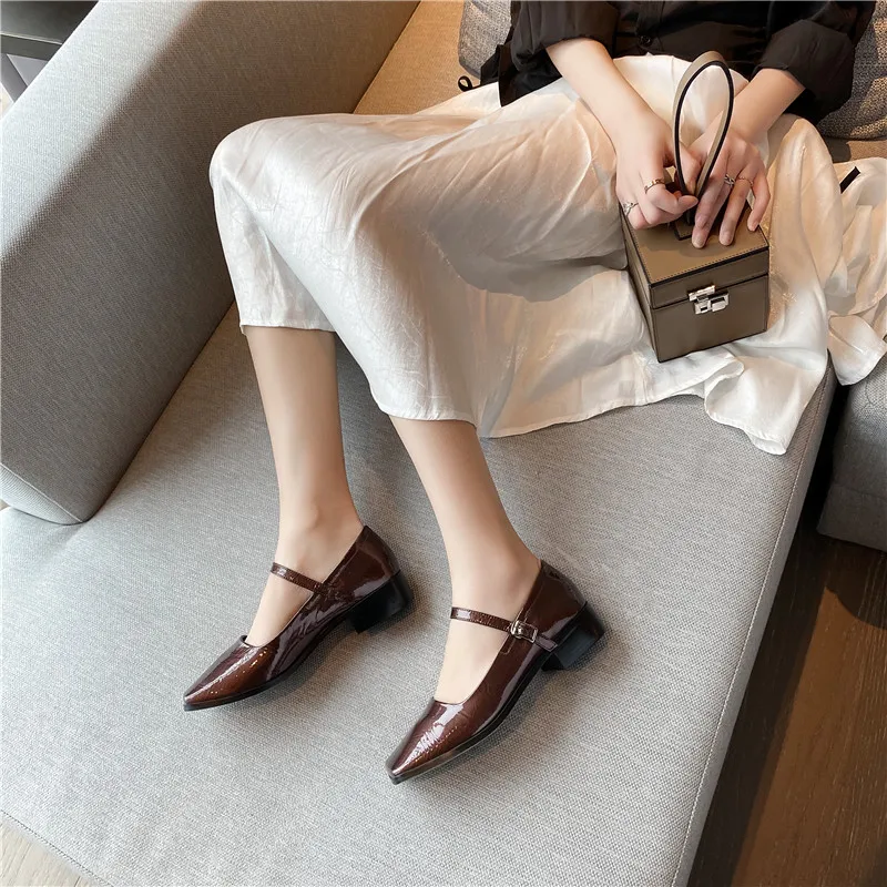 

COVIBESCO Elegant Metal Buckle Platform Women's Shoes Genuine Leather Fashion Thick Heels Pumps Autumn Wedding Shoes Women