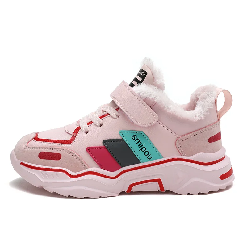 

Winter Sports Skateboarding Shoes Girl Keep Warm Fur Anti-Skid Trekking Kids Footwear 7-12 Years Old Children Autumn Sneakers