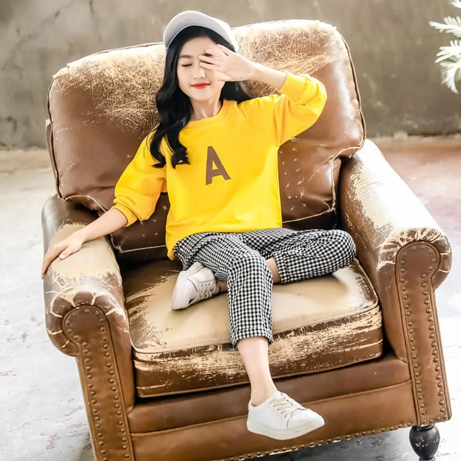 Спортивная одежда для девочек свитер с надписью + штаны комплект одежды из 2