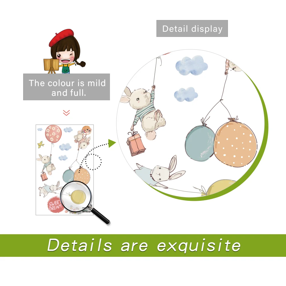 Водонепроницаемые виниловые наклейки на стену с воздушными шариками Кроликом