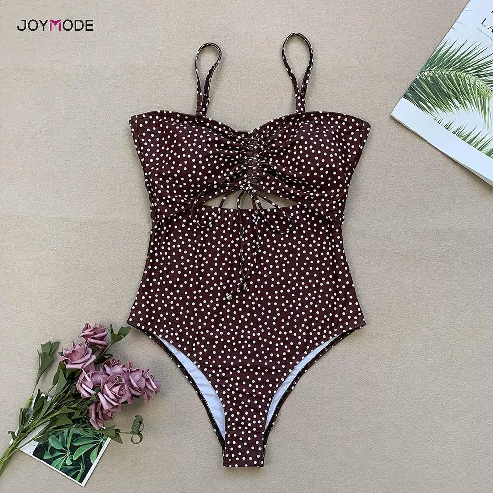 Цельный купальник JOYMODE в горошек Женский костюм бикини купальный пляжная одежда