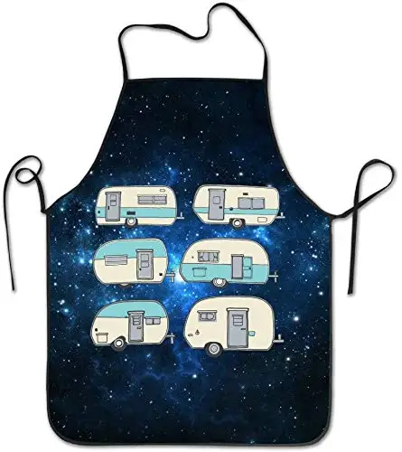 

Camper Doodles Rv Van Cute Aprons for Women and Men - Durable Comfortable Bib Apron Chef Kitchen Aprons for Cooking, Baking,