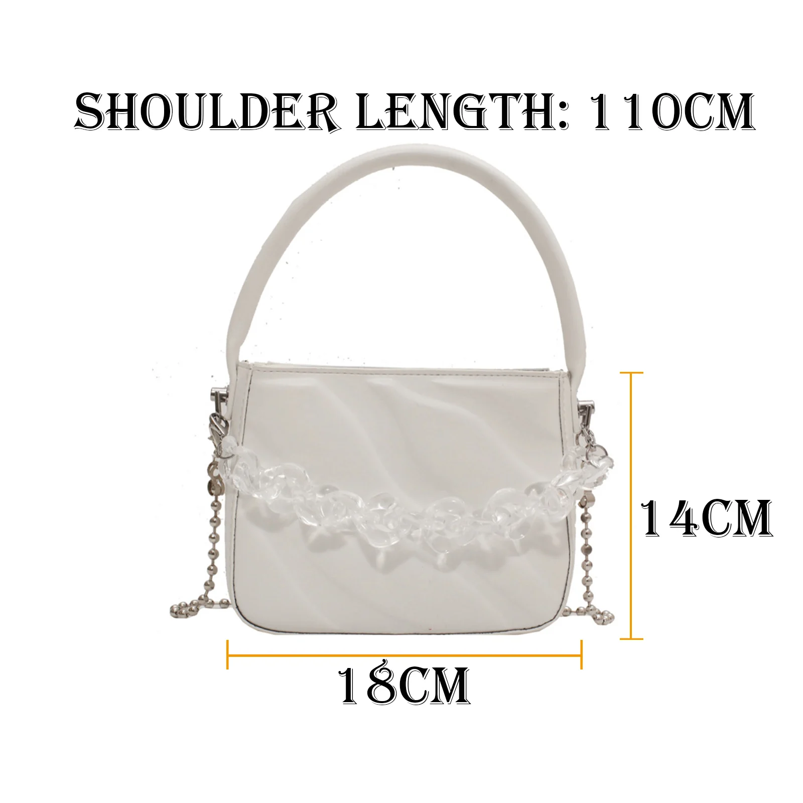 

Women Solid Acrylic Chain Zipper Crossbody Bag Temperament Top Handbag Metal Chain All-matched Casual Massage Bag WB4406