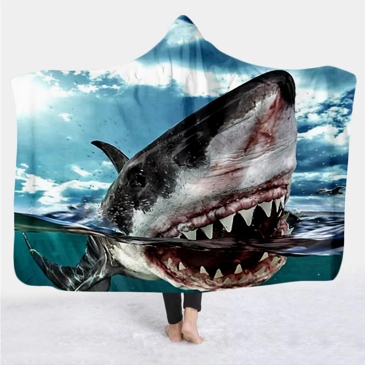 

Shark 3D Printed Wearable Blanket Adults For Kids Various Types Hooded Blanket Fleece blanket 02