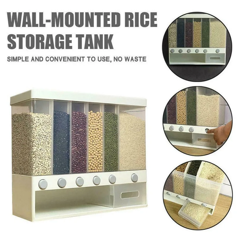 

Whole Grains Rice Bucket Wall-Mounted Storage Tank Home Cereal Bean Rice Oatmeal Dispenser Moisture-proof Food Rice Container