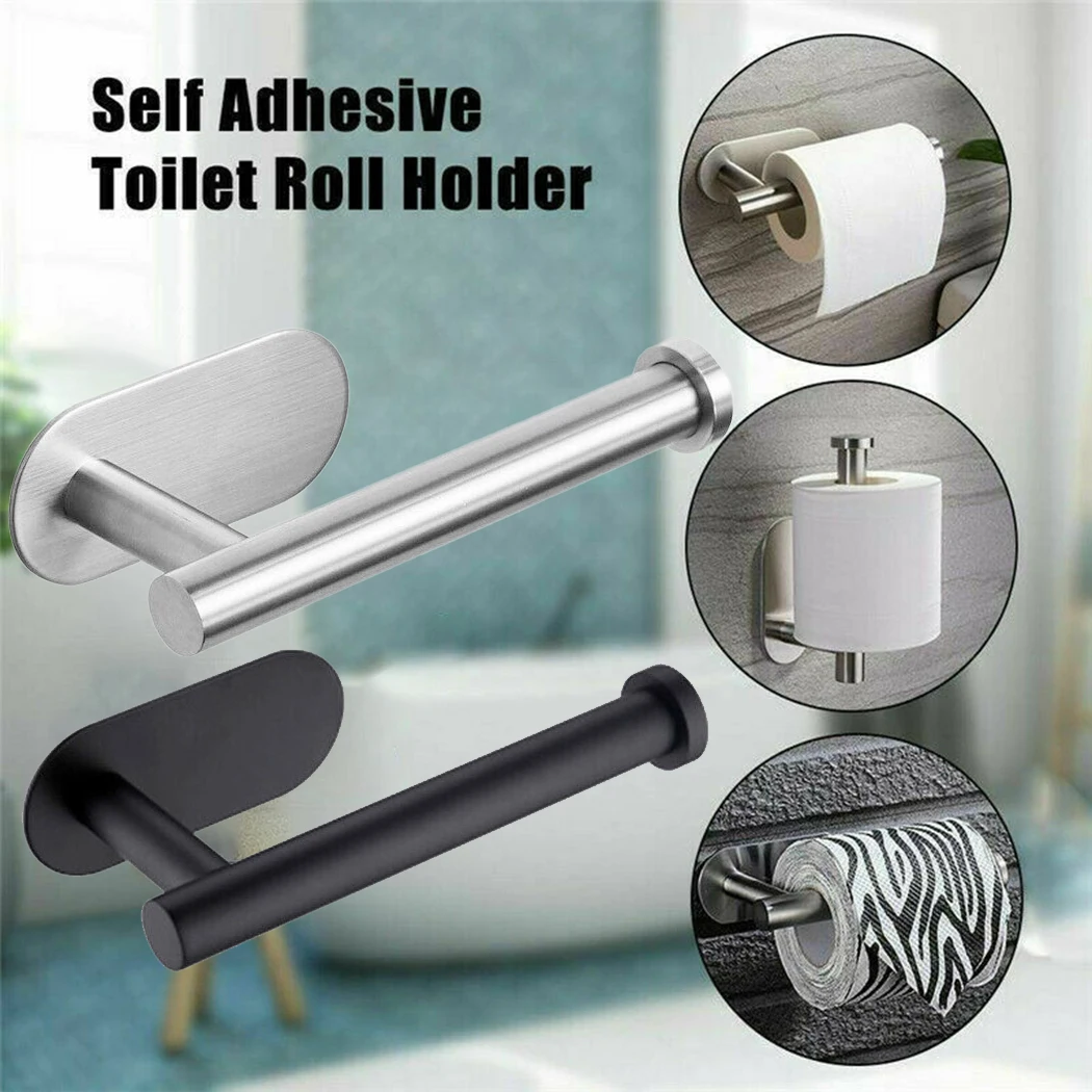 

Selfsticked Toilet Paper Roll Holder Stainless Steel No Drilling Towel Ring Rail Bathroom Kitchen Accessories Storage Paper Rack