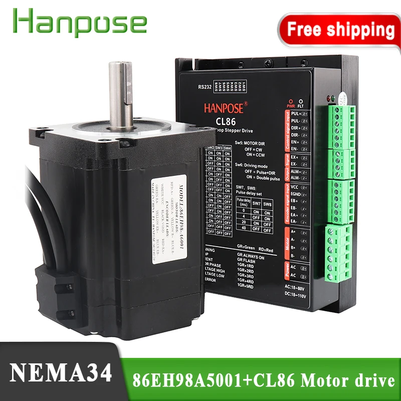 

Free Shipping Nema 34 Closed Loop Stepper Motor 5.0A 6N.m Hybird Servo Driver CL86 + 86EH98A5001 2 Phase cnc Stepper Motor kit