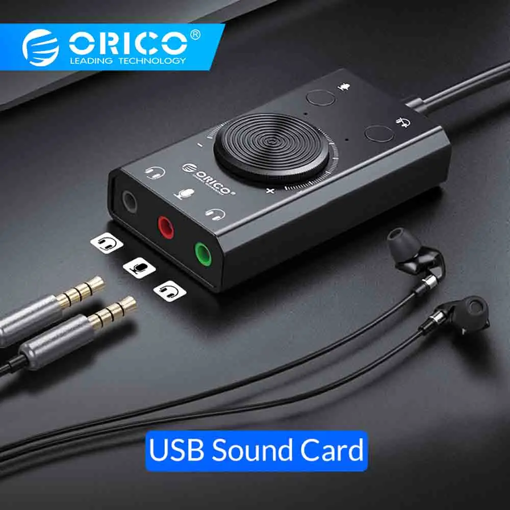 ORICO Портативный USB внешняя звуковая карта Микрофон Наушники типа «два-в-одном» с доставкой в течение 3-Порты и разъёмы Выход регулировки громкости для Windows/Mac OS/Linux